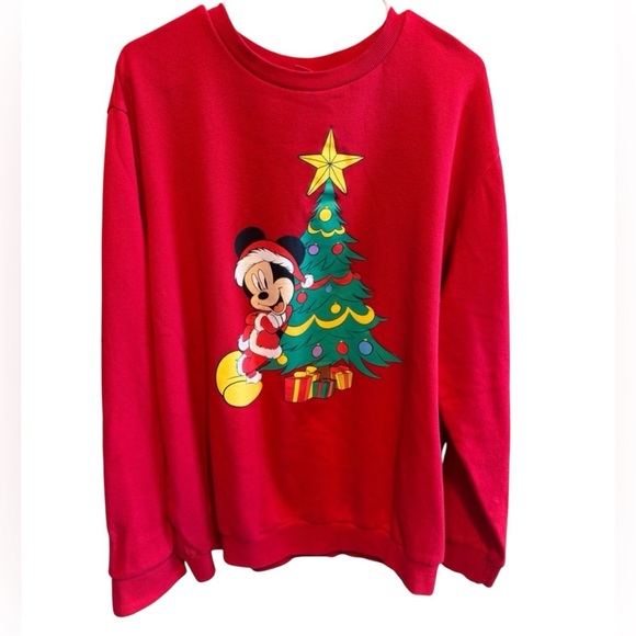 Disney Mickey Mouse Christmas Red Sweatshirt Crewneck Sz 2XL - Picture 1 of 7